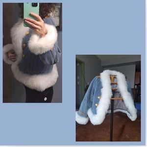Brand new hand made denim and genuine white FOX fur